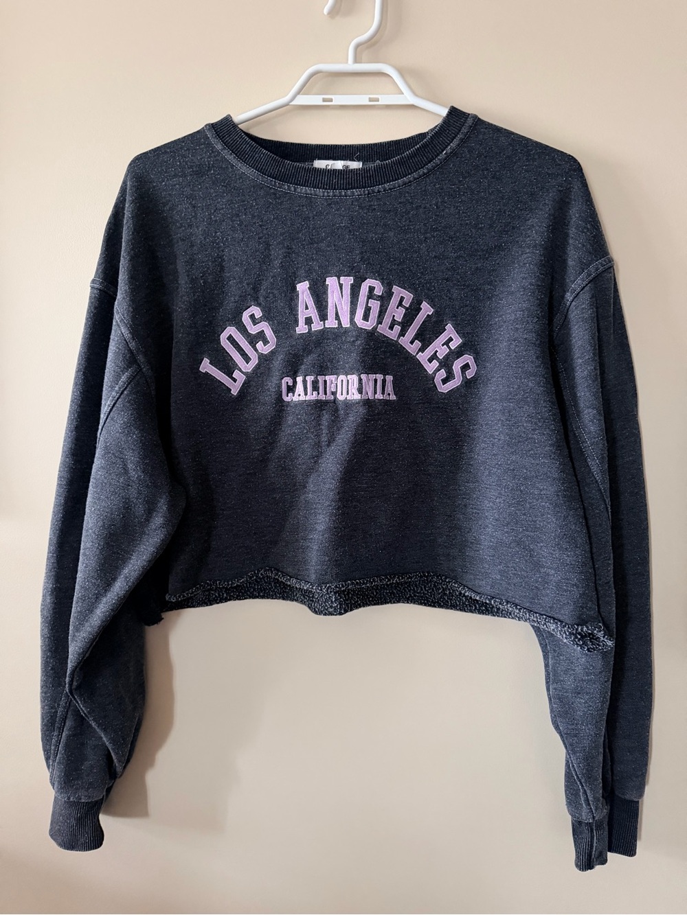 Garage - Women’s Los Angeles Cropped Crewneck Sweatshirt - Grey with Purple